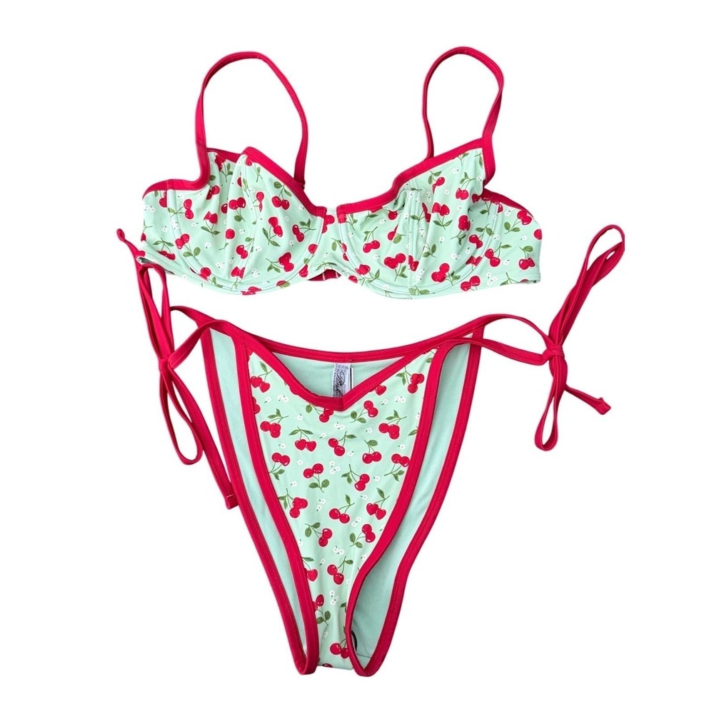 Victoria's Secret PINK x Frankies Bikinis Cherry Underwire Bikini Set L NWT